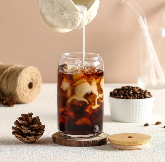 500ml Glass Cups with Bamboo Lid and Glass Straw